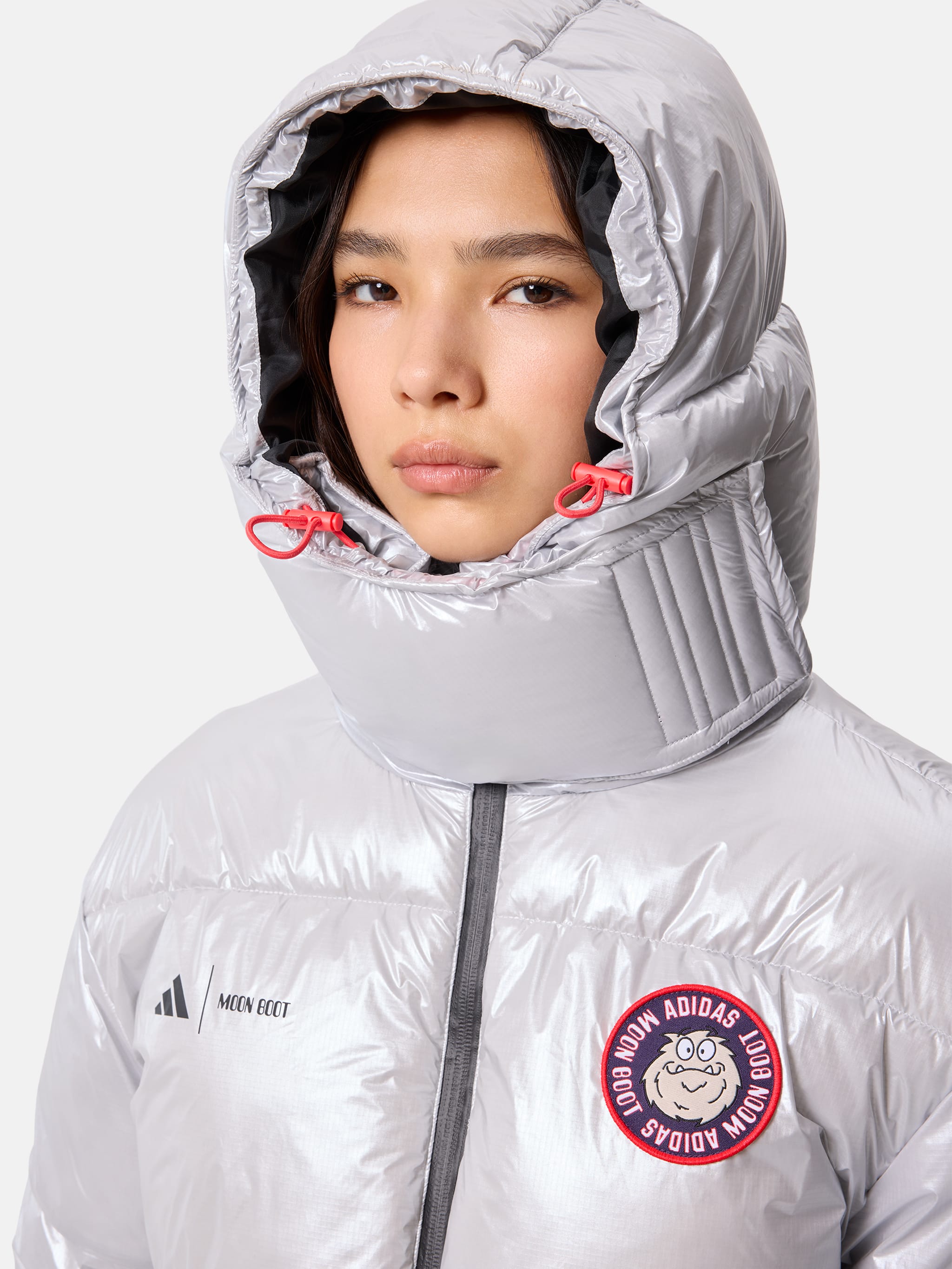 ADIDAS X MOON BOOT SILVER PUFFER JACKET